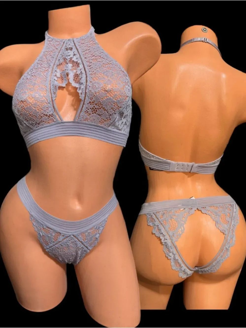 Victoria’s Secret Set Very sexy high neck bralette S & peekaboo cheekini panty M